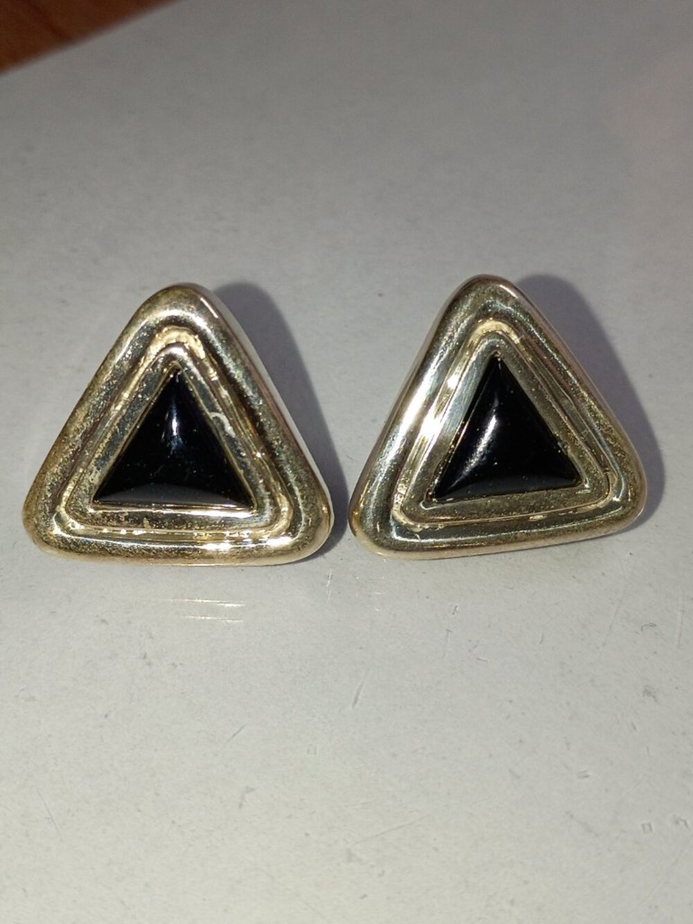 Black Onyx Triangle Post Earrings in Sterling Silver